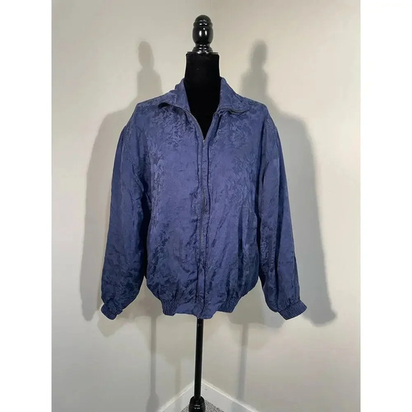 Vintage FUDA International Navy Floral 100% Silk Bomber Jacket - Picture 1 of 13